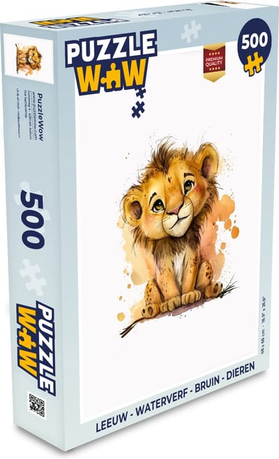 Puzzel Leeuw - Waterverf - Bruin - Dieren - Meisjes - Jongens - Legpuzzel - Puzzel 500 stukjes