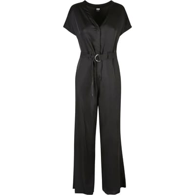 Urban Classics - Satin Wide Leg Belt Jumpsuit - M - Zwart