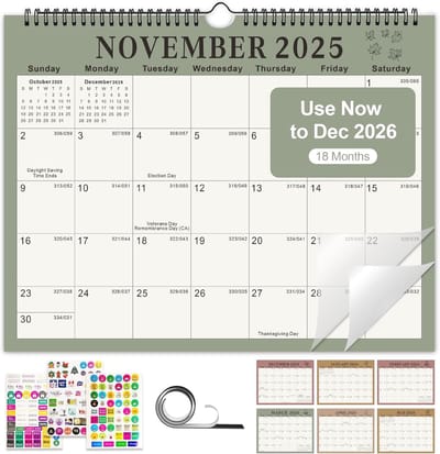 Wandkalender 2025-2026 - Maandplanner Spiraal - Afspraken Plannen - Magnetische Bevestiging - 14 x 11 Inch
