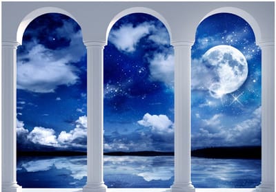 Fotobehangkoning - Behang - Vliesbehang - Fotobehang Nacht in Griekenland - 3D Pilaren - Night in Greece - 400 x 280 cm