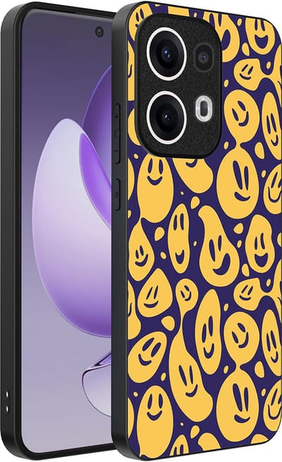 Smartphonica Telefoonhoesje Geschikt voor Oppo Reno 13 Pro met smiley opdruk - TPU backcover case emoji design - Paars Geel geschikt voor Oppo Reno 13 Pro