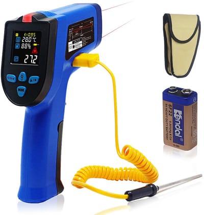 SnelShoppen - KETOTEK Laser Thermometer - Contactloze Infrarood Temperatuur Gun -50~550℃ met K Thermokoppel Probe - Ideaal voor BBQ, Koken, Auto en In