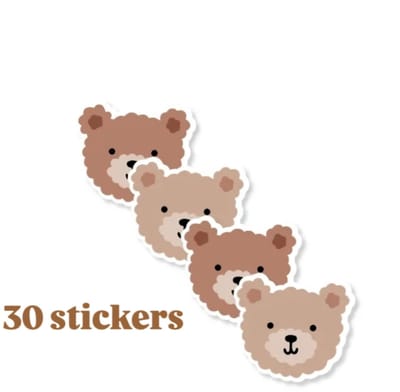 30x Sticker Little Bears - beren - Sluitsticker - geboorte - baby - kindje - dieren - beer - teddy
