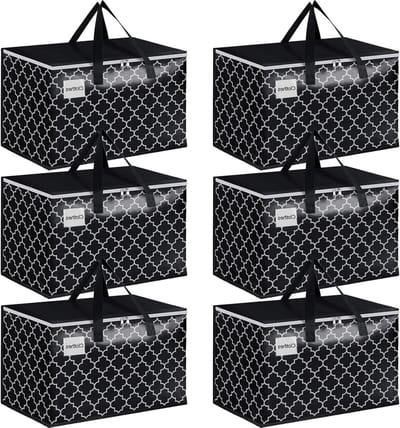 Verhuiszakken - Opbergbakken Verpakkingdozen - Opslag en Organisatie - Versterkte Handgrepen - 125L (6 stuks) - Zwart