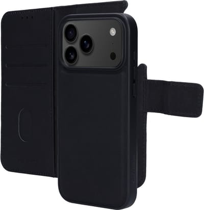Mobiparts hoesje geschikt voor Apple iPhone 17 Pro Max Apple iPhone 18 Pro Max - Wallet 2-in-1 Boekhoesje - MagSafe - Echt Leder - Uitneembare Case - Sterke Magneet Sluiting - Contactloos betalen - Zwart