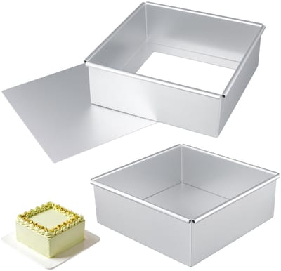 Dailygoods- Taartvorm 20 cm - Set van 2 - Vierkante Springvorm - Afneembare Bodem - Aluminium - Ideaal voor Taarten en Quiches - Bakvorm