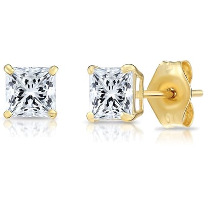Square Cut Earrings 4mm Gold 14K
