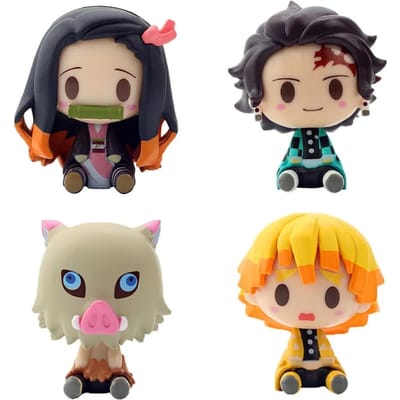 Anime Demon Slayer Blind Bag 4 stuks Set Handgemaakte Leuke Pop Bureau Decoratie Verjaardagscadeau Cartoon Speelgoed black