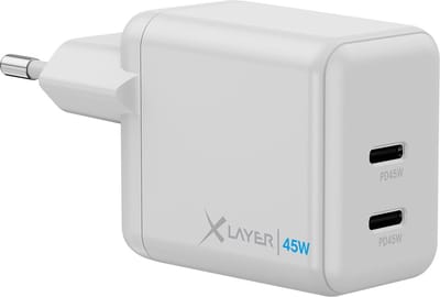 XLayer - Wandlader / Oplader - Dual Powercharger 45W USB-C PD - Adapter / Oplader Geschikt Voor Apple Iphone & Samsung - Wit
