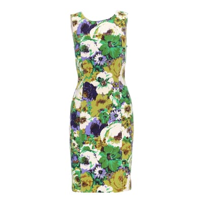 Blumarinegroene mouwloze jurk met bloemenprint - jaren 2010