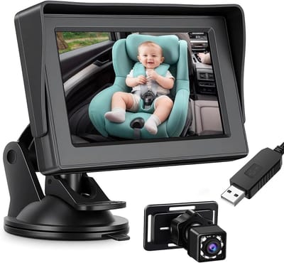 Shkalacar Babyautocamera, 4,3 inch (4,3 inch) monitor met nachtzicht en 150 ° brede kijkhoek, 360 ° rotatie voor baby's, kinderen, peuters