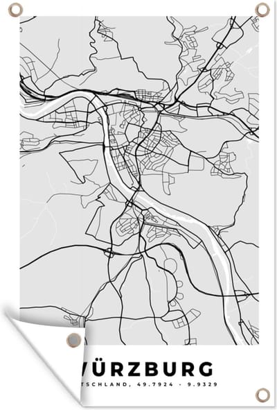 Muurdecoratie Duitsland - Stadskaart - Plattegrond - Würzburg - Kaart - 120x180 cm - Tuinposter - Tuindoek