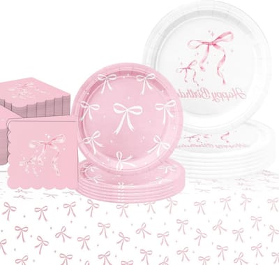 Feestelijke Papieren Borden met Roze Strik voor Verjaardagsdecoratie en Feestbenodigdheden