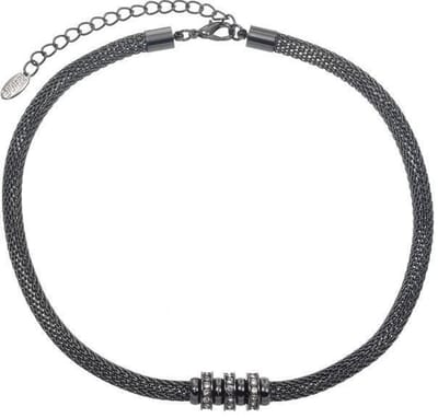 Behave - Korte ketting donker zilverkleur met facet geslepen glasstenen - Nikkelvrij - Trendy accessoires