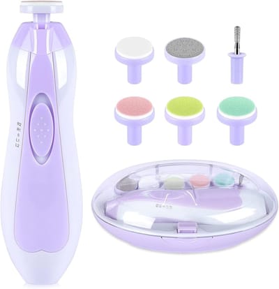 BOTC Elektrische Babynagelvijl 6-in-1 - Babynageltrimmer met 6 Opzetstukken - Zachte Nagelverzorging voor Baby’s & Kinderen - Paars