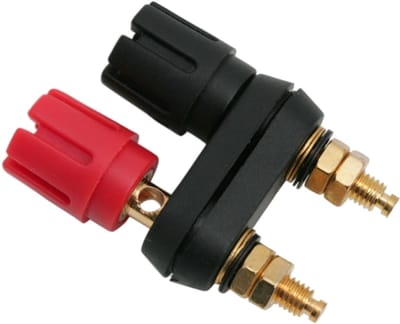 Banaanstekker Aansluitplaat Met 2 Banana Bussen – Monteerbaar Terminal Board – Goud Vergulde Aansluitpennen – Banana Connector Voor Luidsprekers En Audio Installaties – Stevige Aansluitmodule Voor Speakerbekabeling [05734]