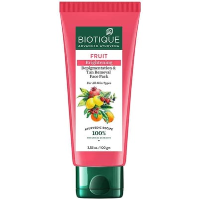 Biotique Fruit Brightening Gezichtsmasker 100g | Verwijdering van bruine teint & Depigmentatie | Natuurlijke Ayurvedische gloed voor alle huidtypen red
