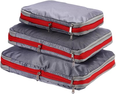 Reis Opbergzakken - Koffer Organizers - Ruimte Besparen - Waterdichte Compressie - 3 Stuks Set - Grijs