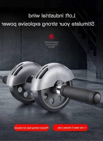 Buikspierroller Dubbele Wielen - Buikroller Fitness Wieltje - Buikspieren Trainen - Automatische Rebound Functie - 50 x 15 cm - Grijs