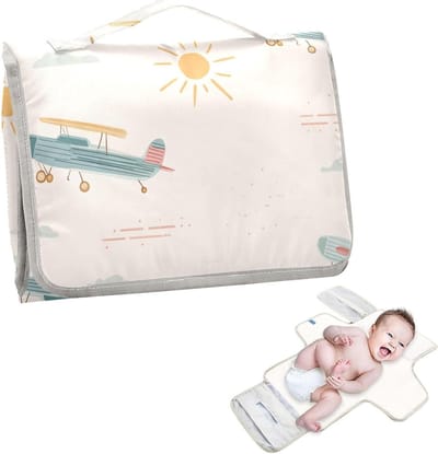 Aankleedmat Baby - Reisset Kussen - Luier Verschoonen - Waterdicht Vuilafstotend - 62x30 cm - Vliegtuig Zon