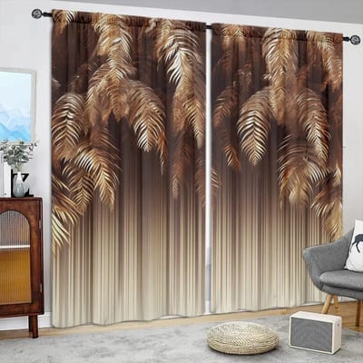 2 stuks Gordijn met Palmbladprint voor Huisdecoratie - Tunnel voor Roede Raambekleding voor Slaapkamer, Kantoor, Keuken, Woonkamer en Studeerkamer 52.5cmX116cmX2pcs white