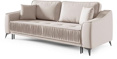 Selsey Louisos – 3-zitsbank in waterdicht fluweel met zwarte poten, lichtbeige