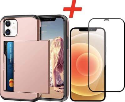 Geschikt voor Apple iPhone 12 Backcover | Roze | Pasjeshouder