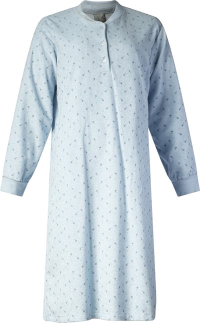 Lunatex - warm dames nachthemd 224180 - aangeruwd badstof - blauw - maat S