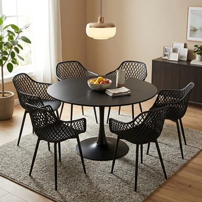 EGGREE eettafel en stoelenset - witte tafel Ø 100 cm met 6 stoelen - voor bar - kookeiland - café en eetkamer