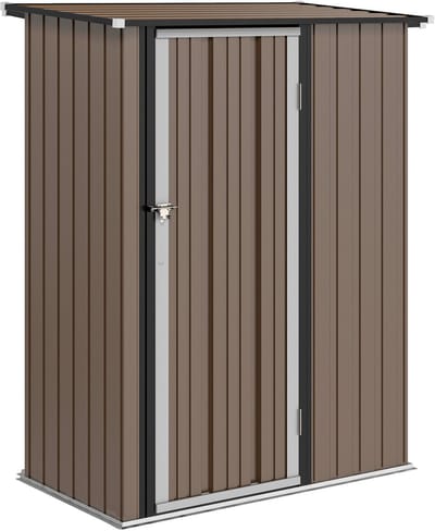 Outsunny Garden Storage Shed-Staal-142L x 84B x 177/189H cm-Bruin