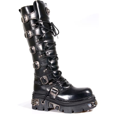 New Rock kniehoge zwart lederen gotische laarzen-272-S1
