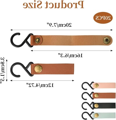 Robuuste S-haken met PU-lederen lus, 12 stuks, ideaal voor kledingstangen, keuken en badkamer, 12 x 3 cm, voor tassen en accessoires