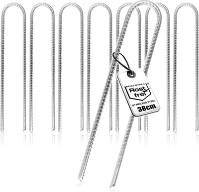 XL Grondanker - U-vorm Haringen - Tent Bevestigen - Massief Staal Verzinkt - 38 cm Lengte - Zilverkleurig