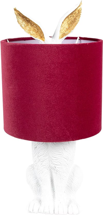 Clayre & Eef Tafellamp Konijn Ø 20x43 cm Wit Rood Polyresin