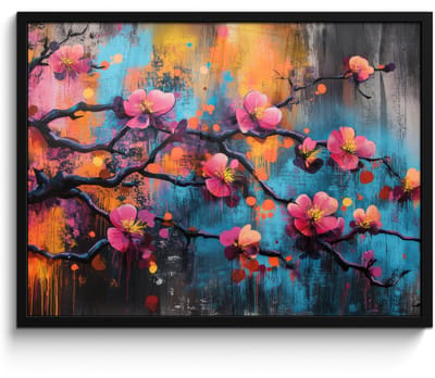 Poster in lijst - Fotolijst 70x50 cm - Posters - Bloemen - Tak - Abstract - Roze - Posterlijst zwart - Decoratie - Wanddecoratie woonkamer - Muurdecoratie slaapkamer