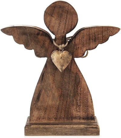 Beeld Houten Kerst Engel MANGO 27x30 cm - Decoratieve Figur - Decoratie - Beeldje
