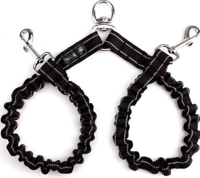 Dubbele Hondenriem - Leiband Koppeling - Twee Honden Uitlaaten - Schokabsorberende Bungee - 23-35 inch uitschuifbaar - Zwart