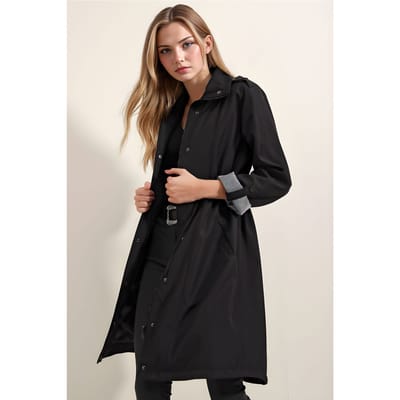 Lange trenchcoat met sjawl-kragen en knopen