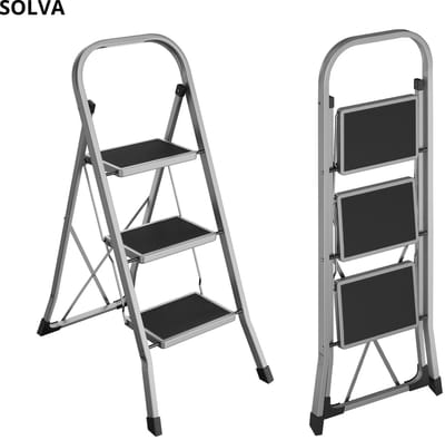 Huishoudtrap 3 Treden Inklapbaar – Antislip – Lichtgewicht – 150 kg Belastbaar – Grijs