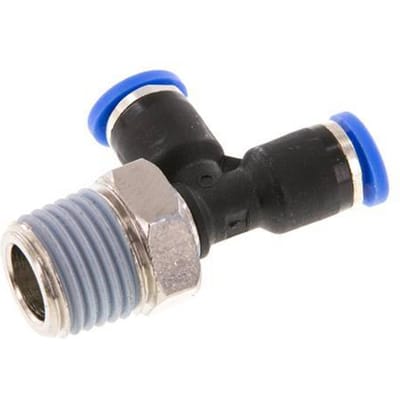 4mm x R1/4'' rechte hoek T-stuk Messing/PA 66 Insteekfitting Buitendraad Draaibaar NBR [2 Stuks]