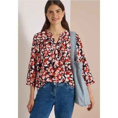 Tuniek met 3/4-mouwen, split in de hals en print