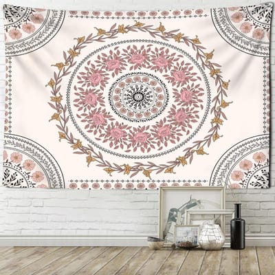 Mandala Fleurs Roses Tapisserie Murale Bohème Hippie Esthétique Art de Pièce Décoration Intérieure Tissu de Fond 95x70CM gray