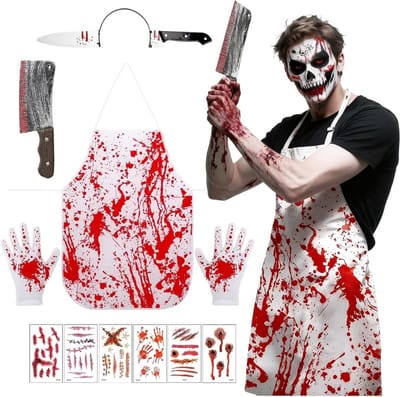 Horrorpak voor Halloween met Bloedige Schort voor Volwassenen en Tieners - One Size Cosplay Outfit