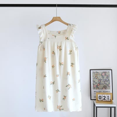 Zomer Nieuwe Dames Nachtkleding 100% Katoen Crêpe Sling Jurk Schattig Meisje Tanktop Jurk XL