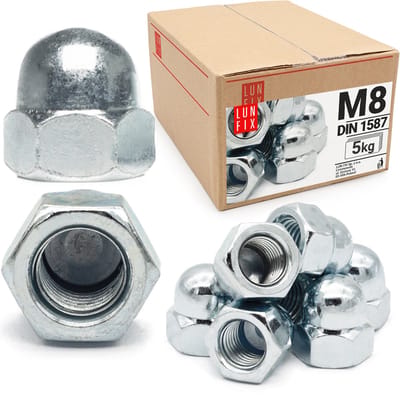LUN FIX - Hutmuttern M8 - 5Kg (ca. 560 Stk.) - DIN 1587 - hoge vorm - verzinkt staal - afdekmuttern voor schroefstangen