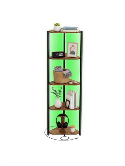 VASAGLE - Wandplank - Hoekkast - Met 5 Niveaus - Verstelbare LED-Verlichting - Stalen Frame