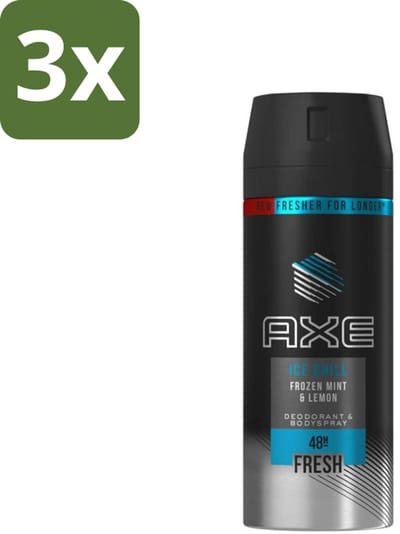Axe - Deodorant Bodyspray - 48hrs Fresh - Ice Chill - Frozen Mint & Lemon - 150 ml - Bulkverpakking - 3 stuks
