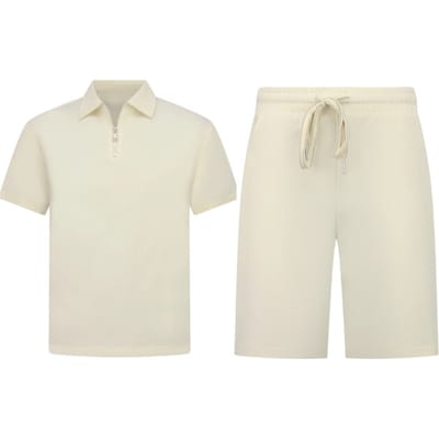 Zomerset Heren - Ribbed Oversized Polo Shirt en Korte Broek - Combisets - Co ord Set - F-5827 - Beige
