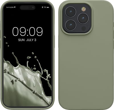 kwmobile Case voor iPhone 15 Pro - Slank TPU-Hoesje met Zachte Afwerking - In grijsgroen