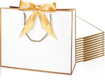 Bedankzakjes met handgrepen - Papieren cadeauzakken - Feestelijke geschenken verpakken - Met strik en gouden rand